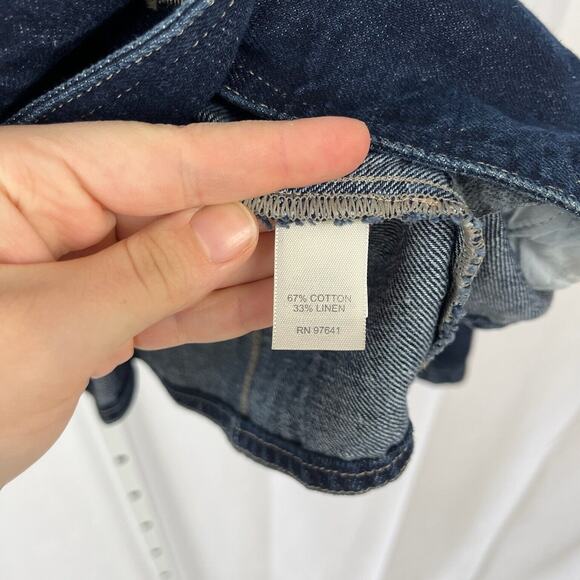 J. JILL Denim Sz 2 Blazer Jean Jacket Prairie Style Cotton Linen Dark Wash Blue - Picture 11 of 12